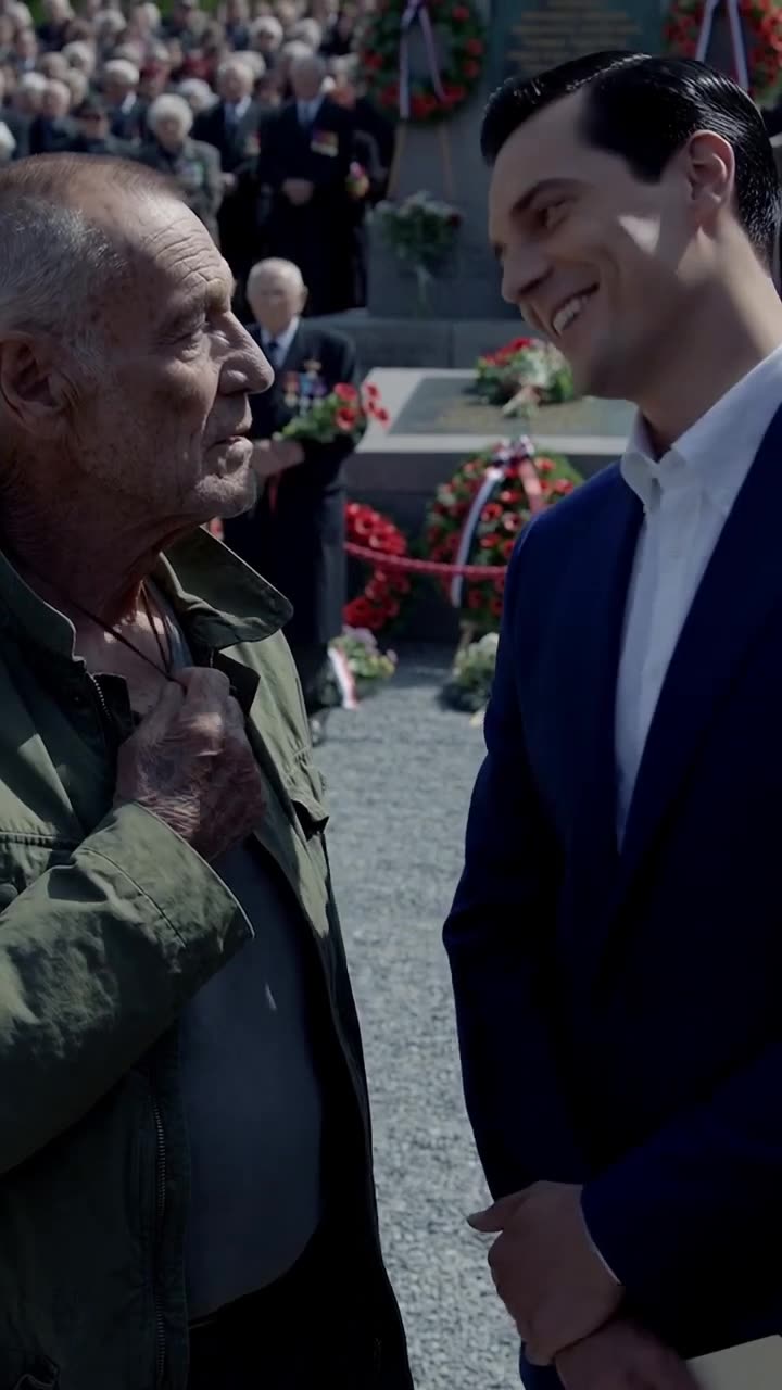 Konfrontation am Ehrenmal: Der junge Mann verhöhnt den ruhigen Veteranen.