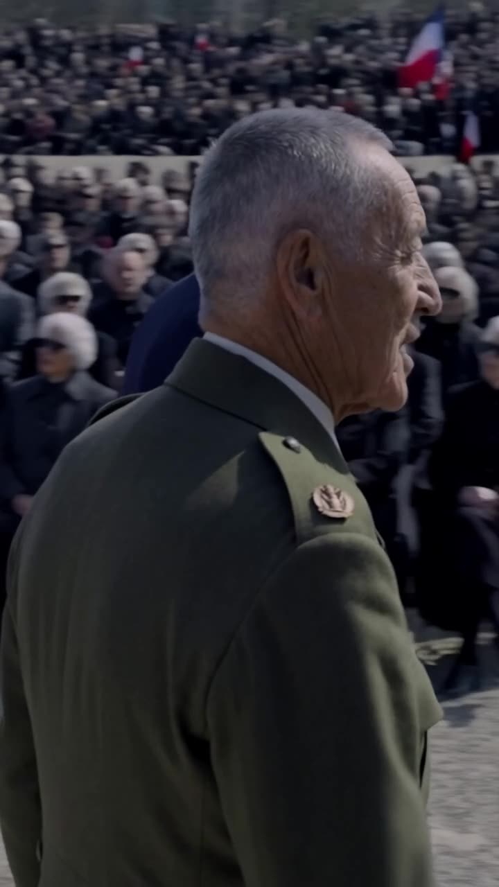 Veteran Henri in an olive military field jacket strides ahead calmly to commence the memorial rites.