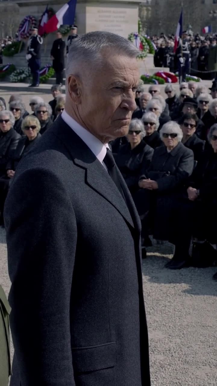 High-ranking supreme military commander in a formal coat staring sternly at the unfolding incident