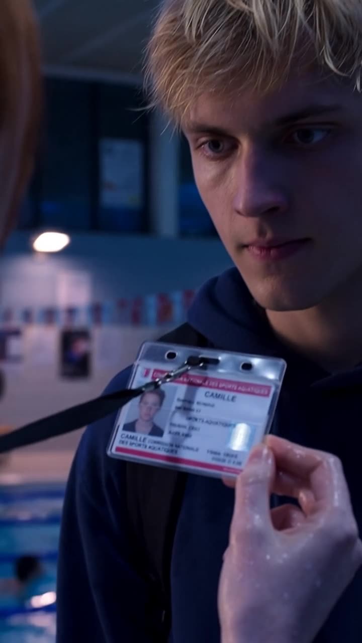 Close-up of Camille displaying her official aquatic sports commission pass.