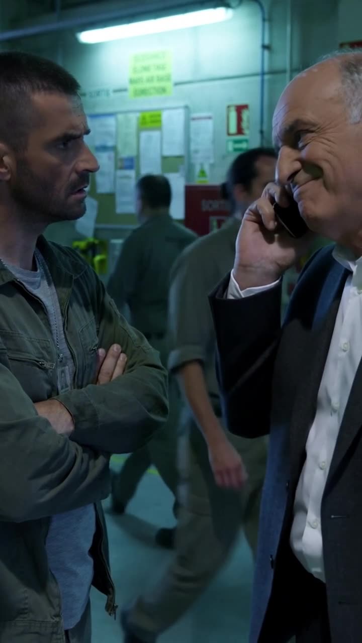 Marc and Philippe exchange a tense stare as Philippe smirks coldly while finalizing his call.