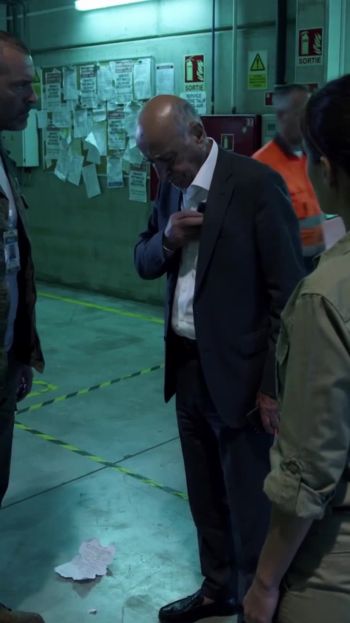 Commander Vance hangs his head in defeat and shock above shredded paper on the military base floor