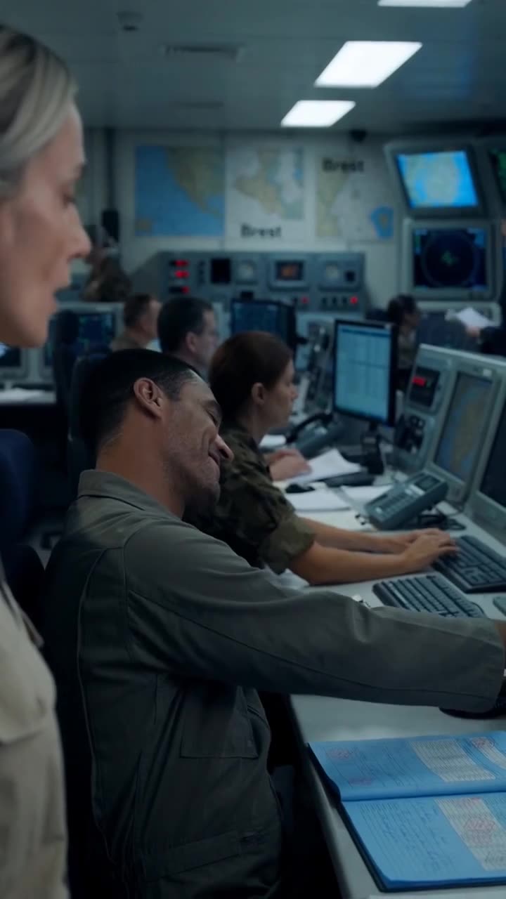 Flight controllers monitoring radar screens in the operations center