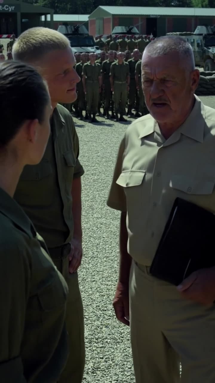 Commander Philippe intervening with a stern glare and leather folder in hand.