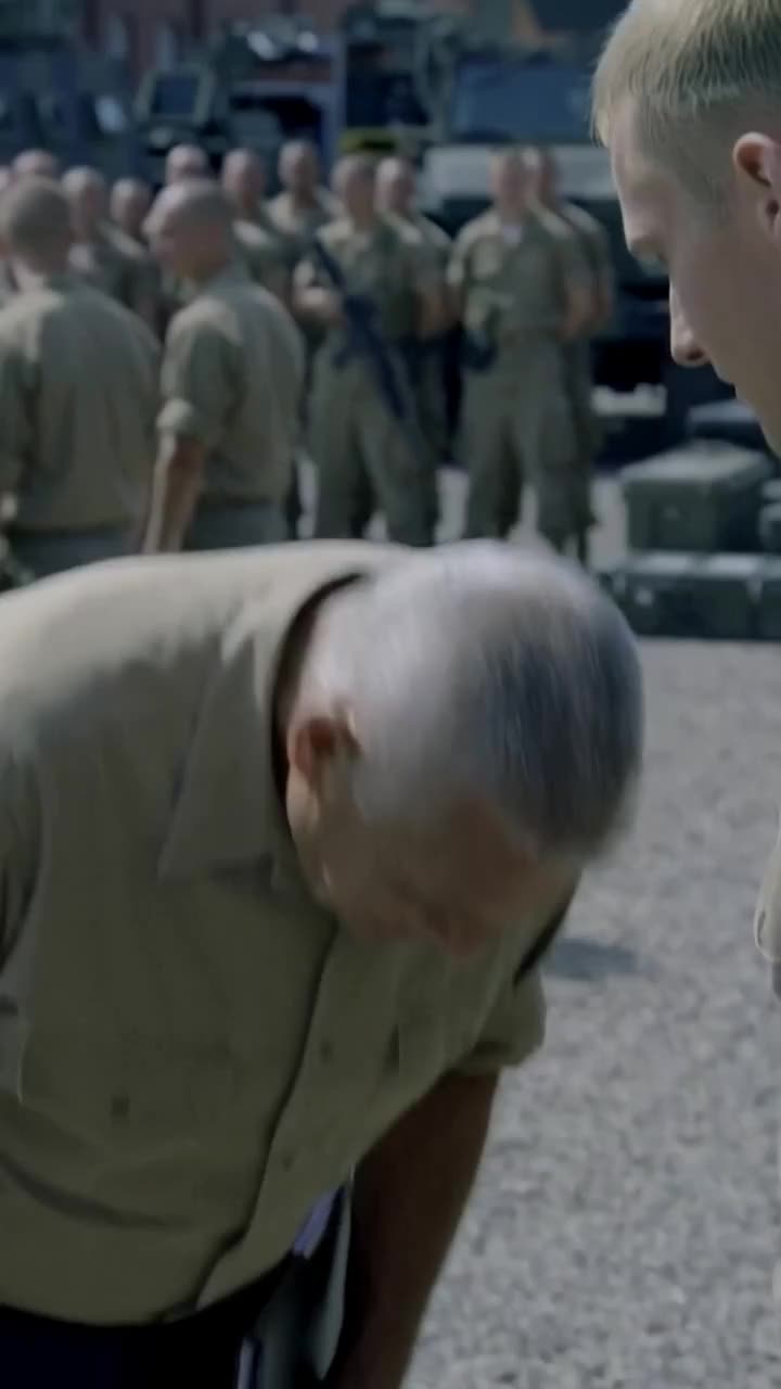 Colonel Ravel bowing deeply in deference before recruit Mara as Julien watches in shock