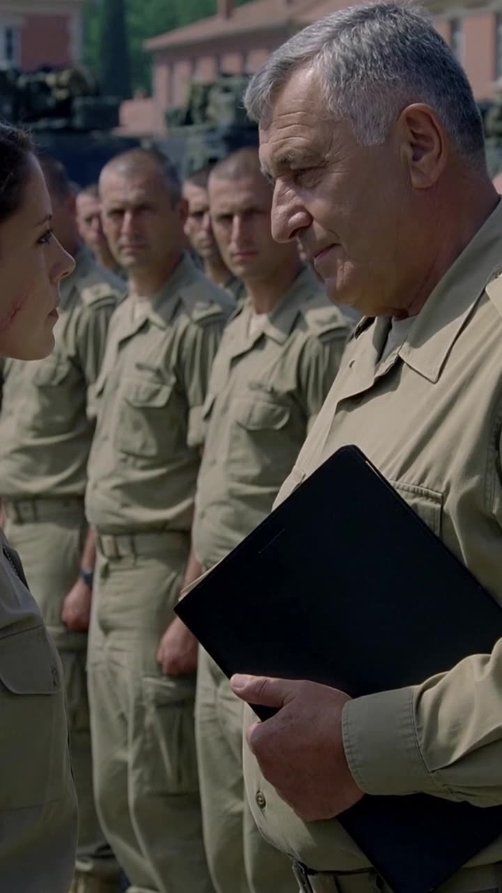 Base commander Philippe clutches a black folder and nods obediently to Camille