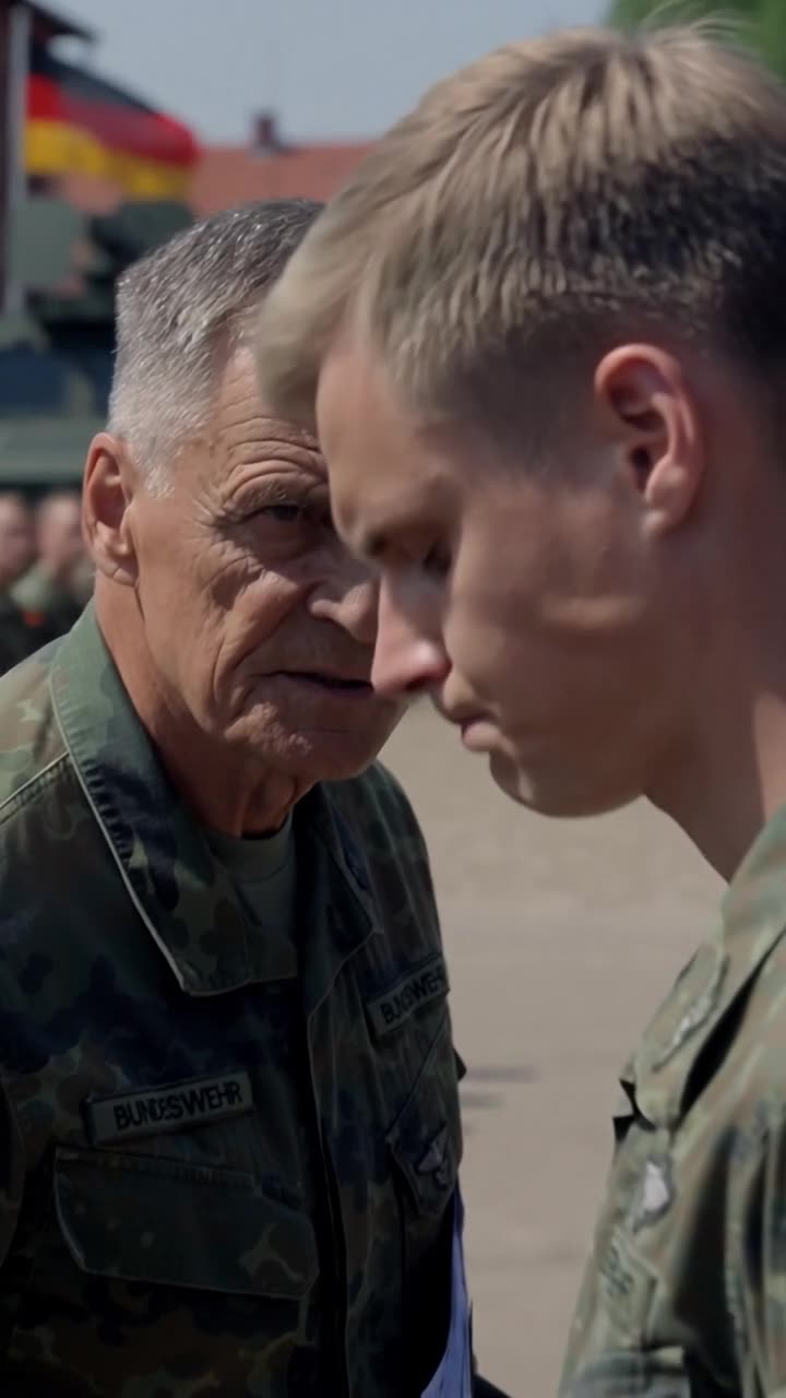 Nahaufnahme von Stefan, der den eingeschüchterten Lukas auf dem Kasernenhof scharf zurechtweist.