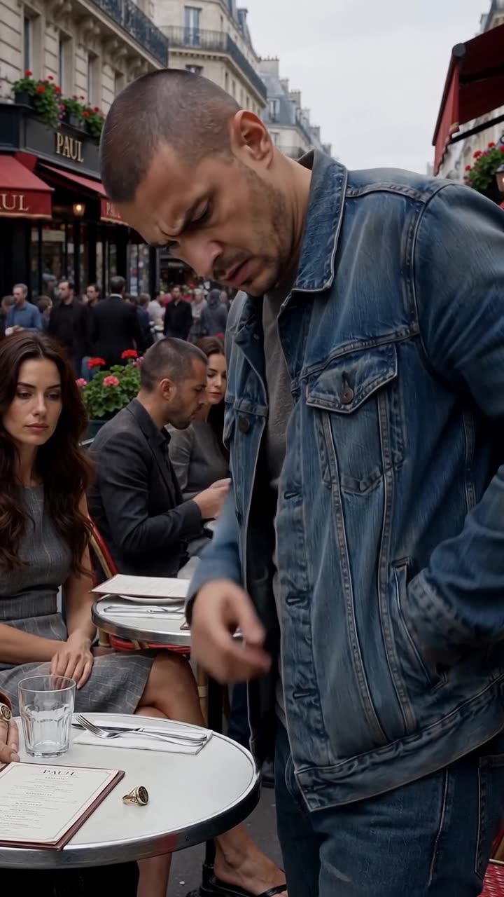 A visibly unsettled Enzo reaches into his denim jacket as his smartphone vibrates after the warning.