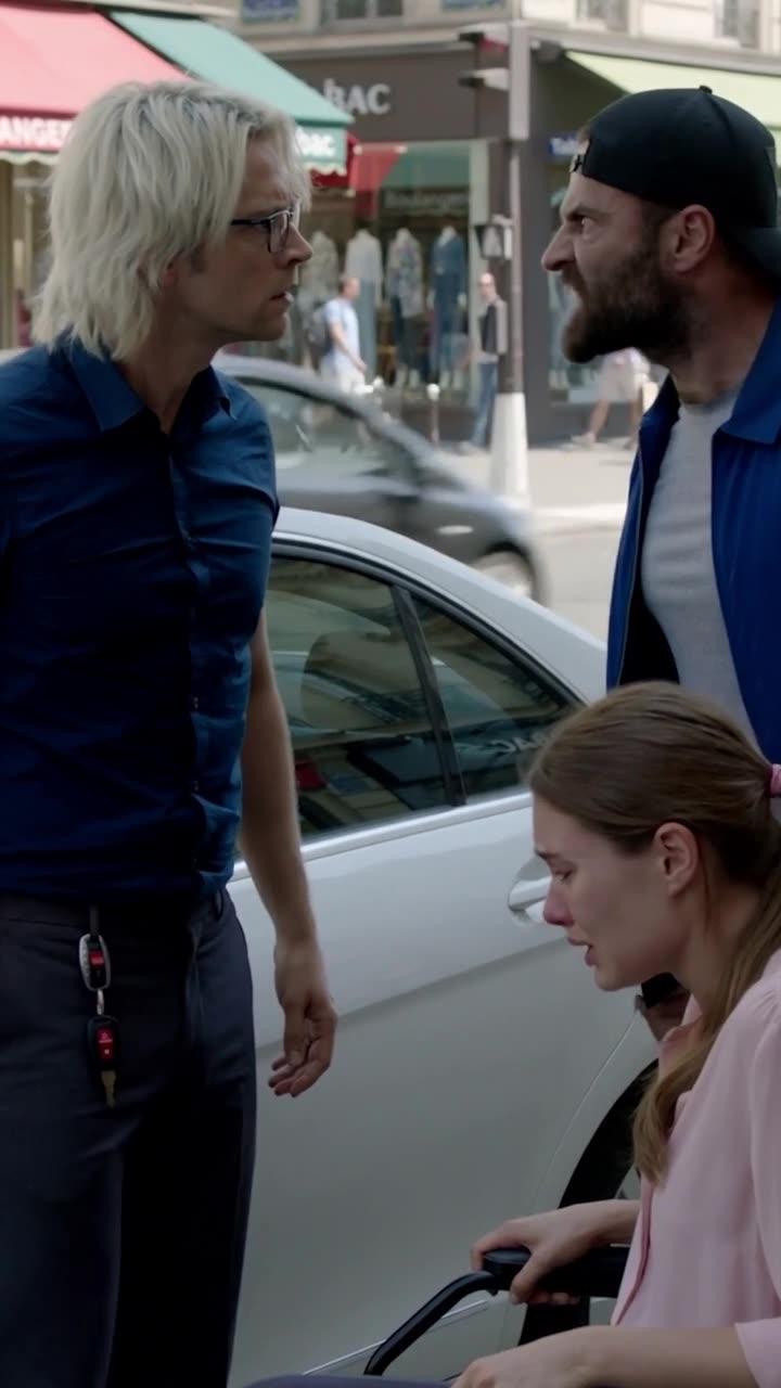 Julien stands firmly face-to-face with an enraged Damien, protecting Chloé from further harassment.