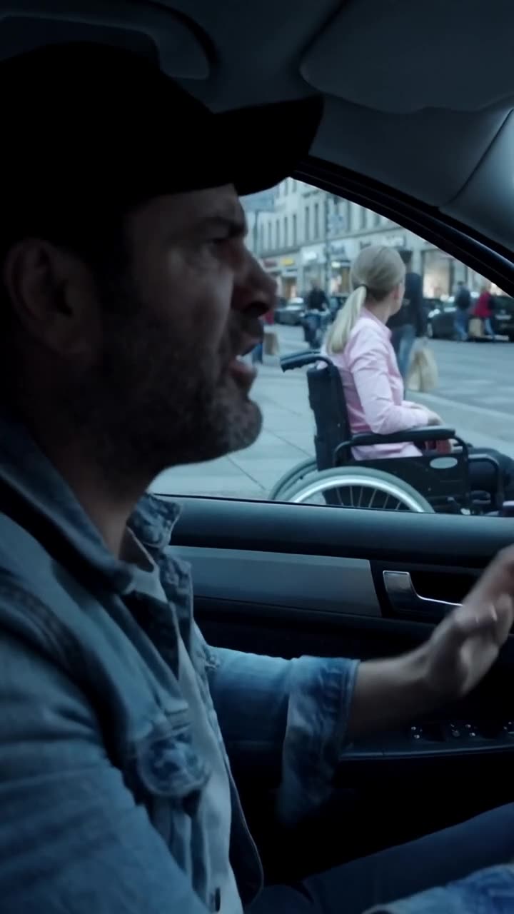 Marcel gestikuliert aufgebracht und wütend hinter dem Steuer der Limousine