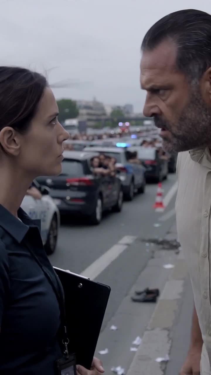 Captain Claire stares down the aggressive superior officer during a high-stakes standoff on the asphalt.