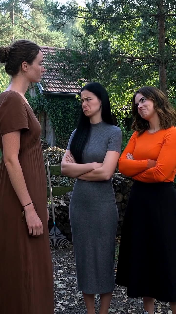 Lena steht ihren wohlhabenden Bekannten gegenüber, die ihr mit sichtbarem Hohn und Spott begegnen.