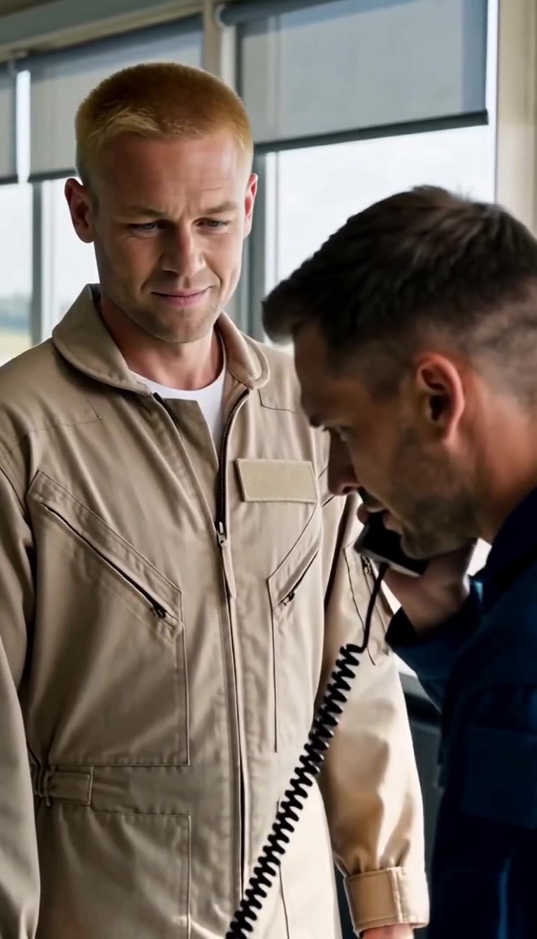 Marc listens intently to the radio receiver while Julien watches uneasily