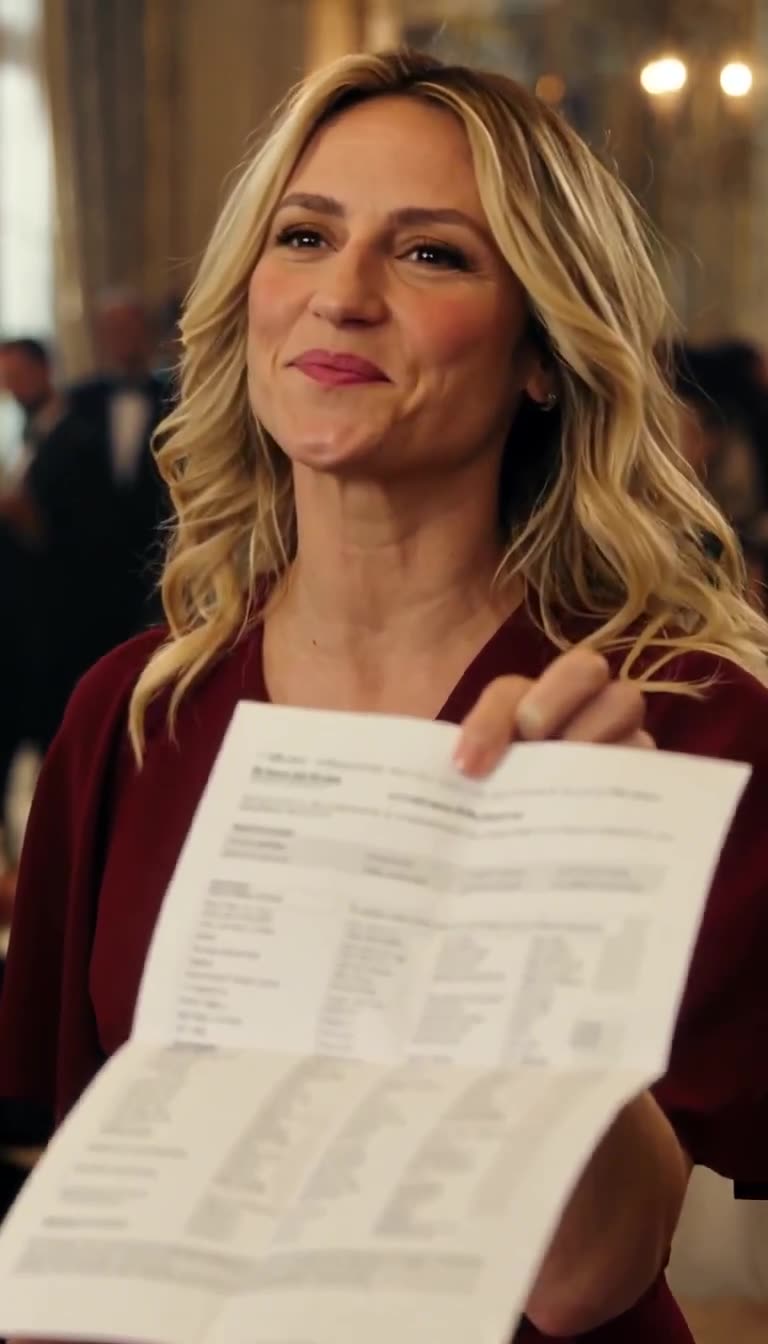 Chloé brandishes the printed medical report with a gloating, triumphant smile.