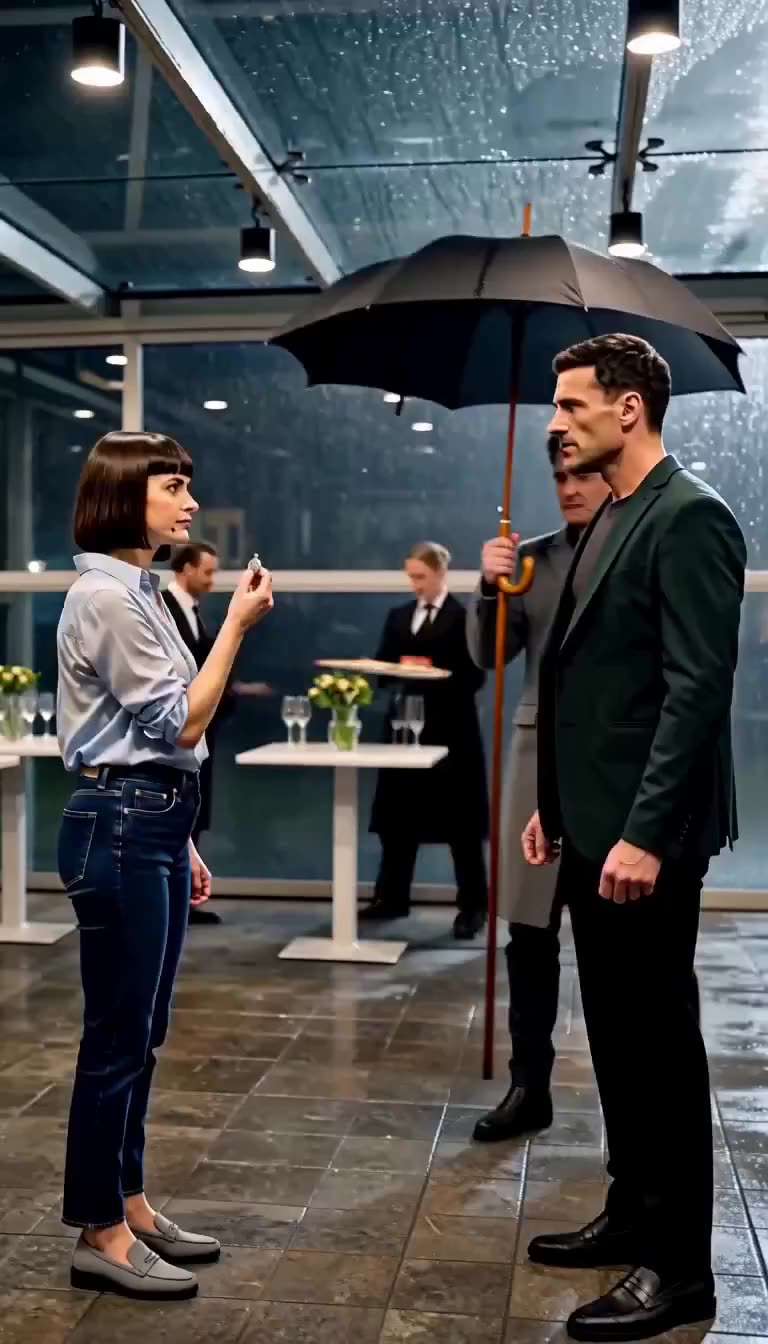 Katharina konfrontiert Julian von Bern unter dem Regenschirm und präsentiert das Siegel