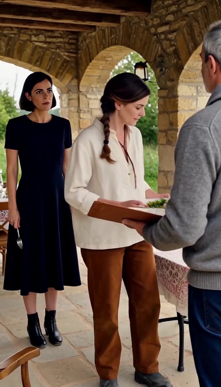 Jean opens the harvest ledger for Camille as Inès watches in stunned disbelief