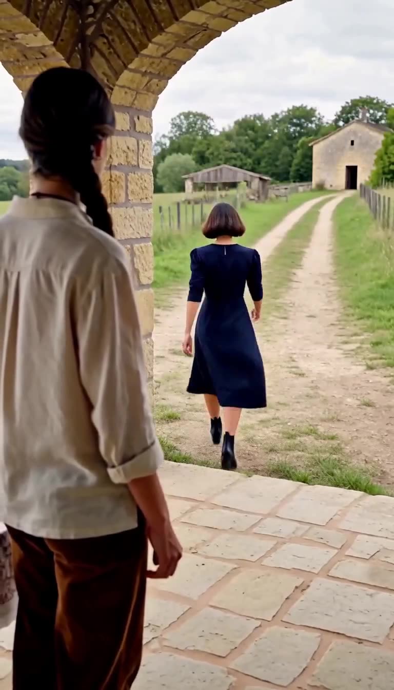 Inès walks away in defeat down the dirt path leading out of the rural French vineyard.