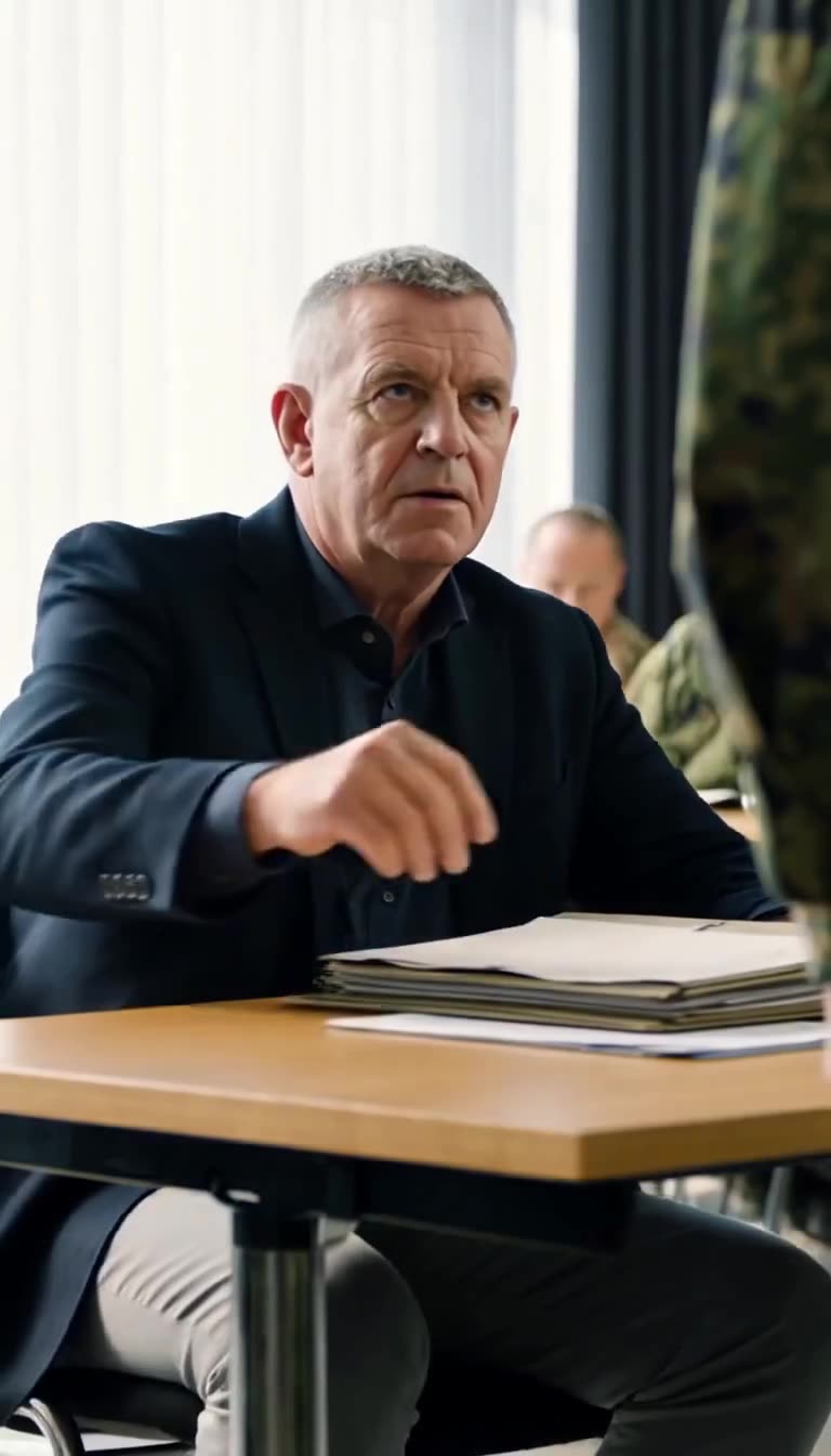 Ermittler Wolfgang stützt seine Hand mit finsterem Blick auf die Aktenmappe.