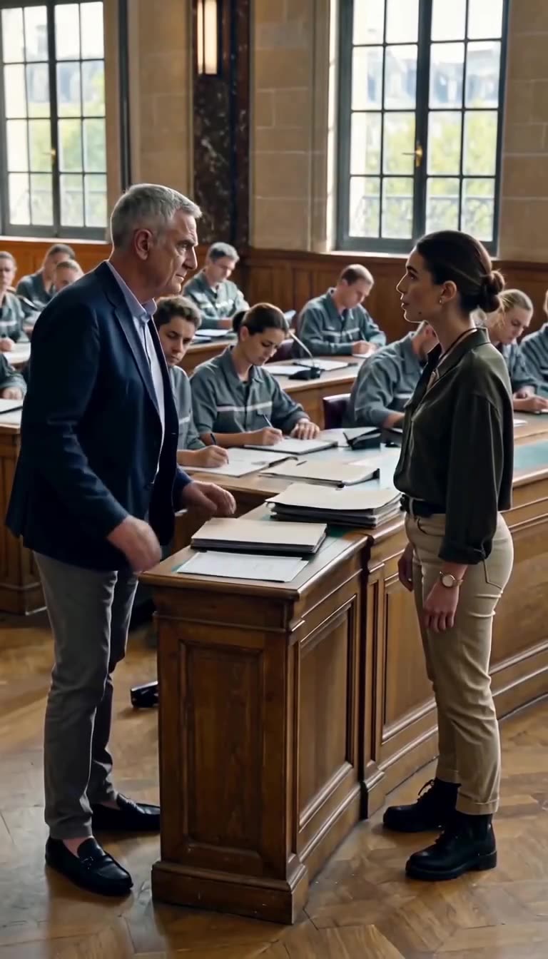 Victor drops his files in shock as Claire confronts him with classified intelligence.