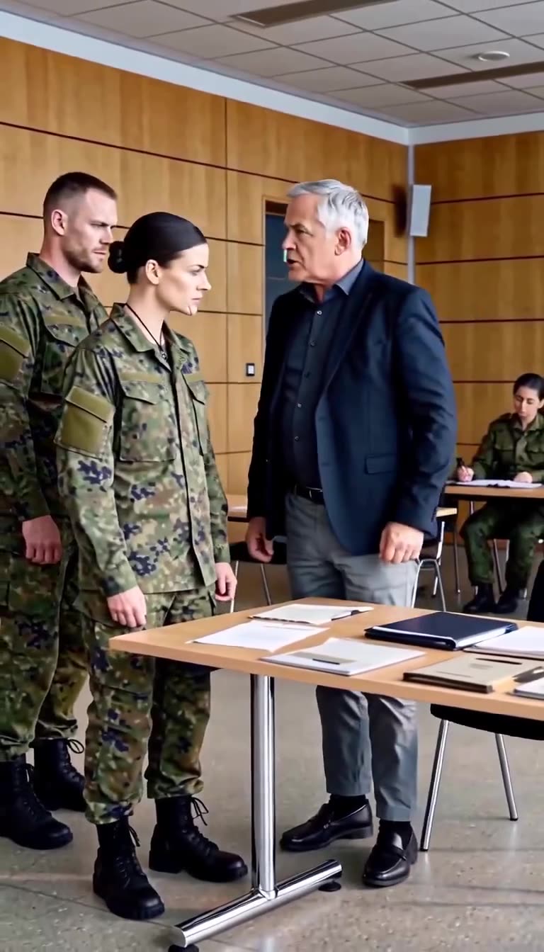 Konfrontation im Gerichtssaal zwischen Katharina von Ardenne und General von Treskow über dem Verhandlungstisch.