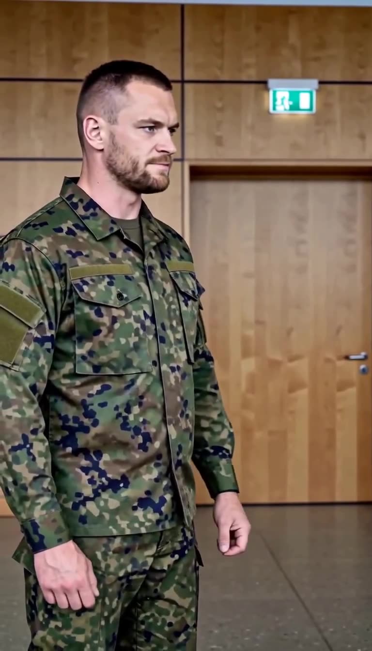 Soldat Stefan steht aufrecht und spricht die Suspendierung des Richters aus