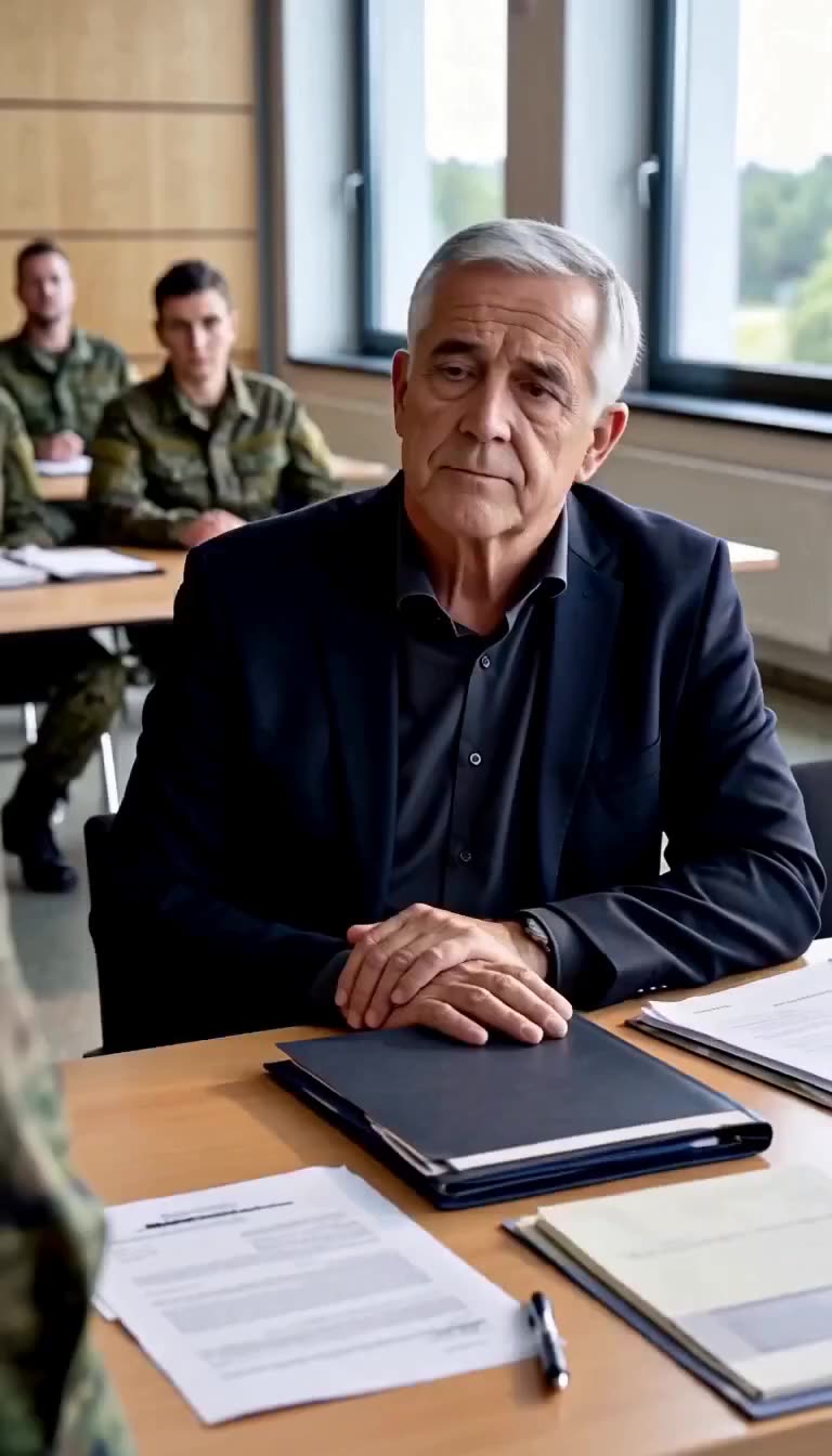General von Treskow sitzt mit gefalteten Händen und sichtlich schockiertem Blick am Verhandlungstisch.