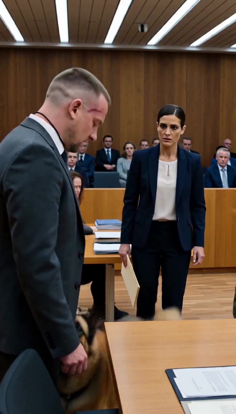 Der Diensthund sucht Schutz bei Lukas am Tisch, während Julia schockiert zusieht.