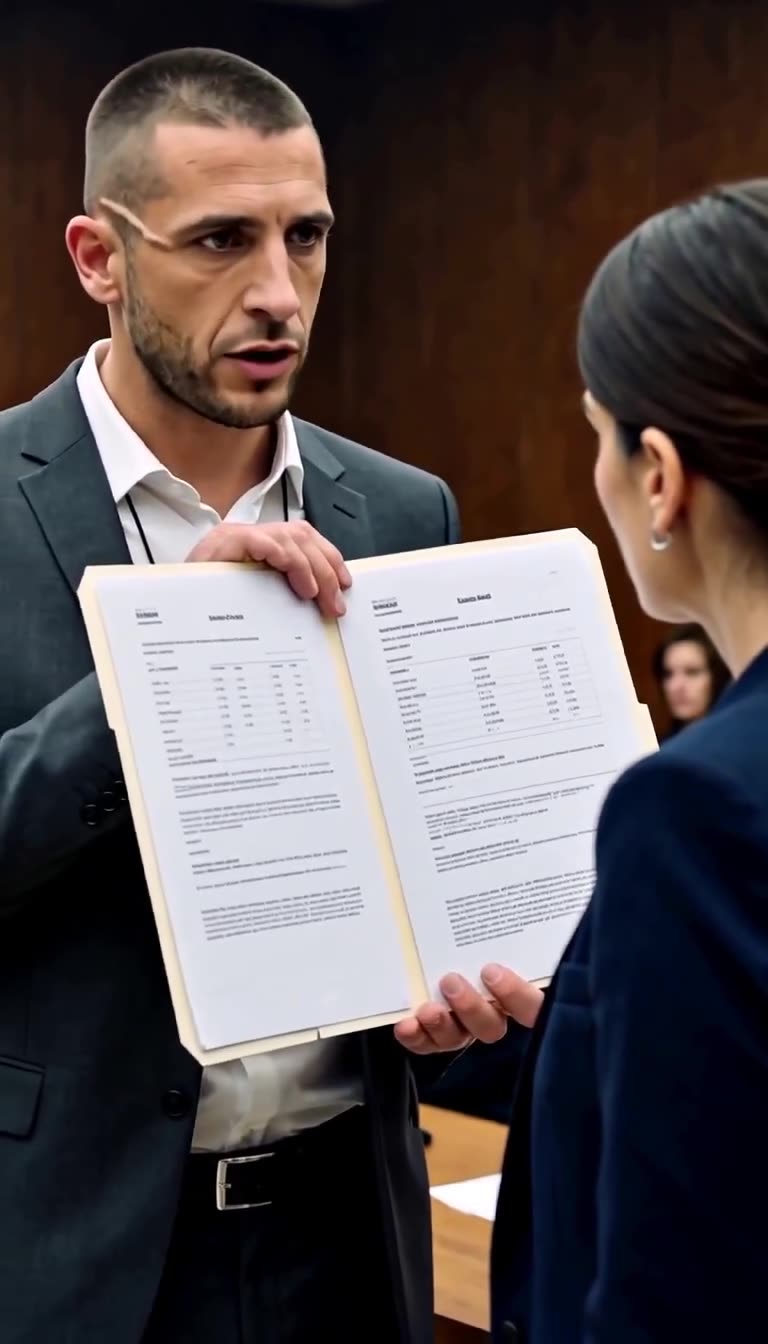 Julien shows the opened ledger to Camille, demanding she examine page four of the records.