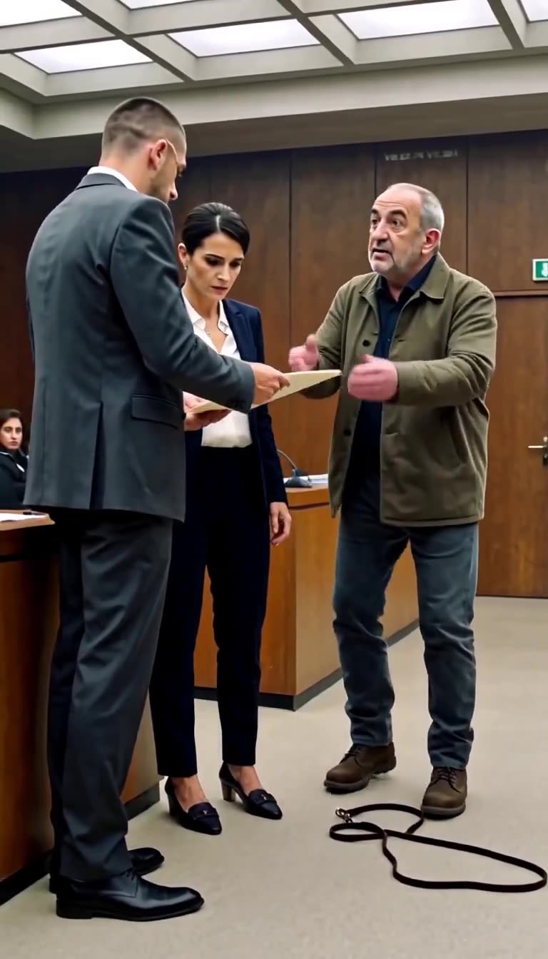 Marc frantically gestures in protest as Julien hands over the confidential files directly to Camille.