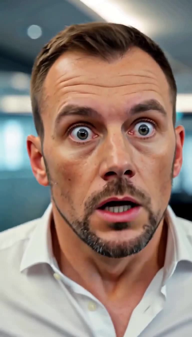Florians schockierter Gesichtsausdruck mit weit aufgerissenen Augen und offenem Mund