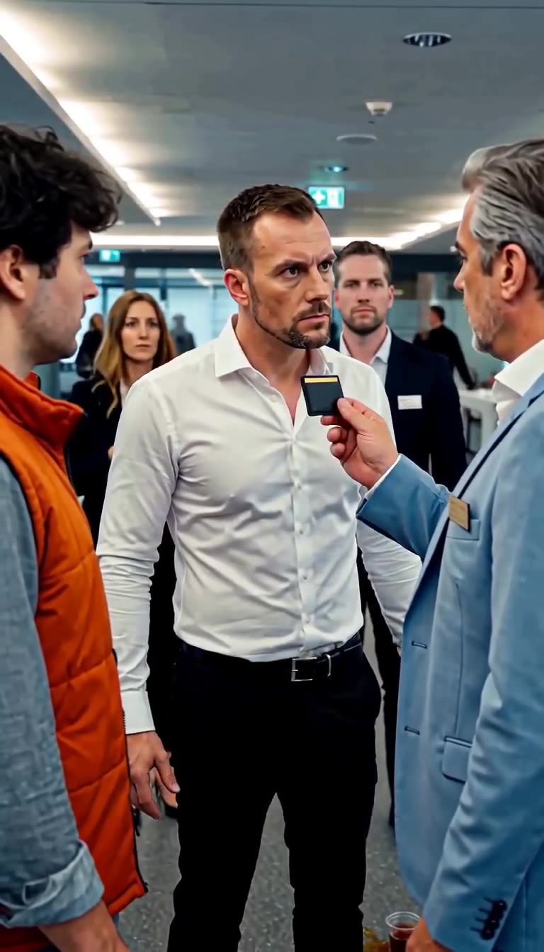 Maximilian hält Florian die goldene Führungskarte direkt vor das Gesicht