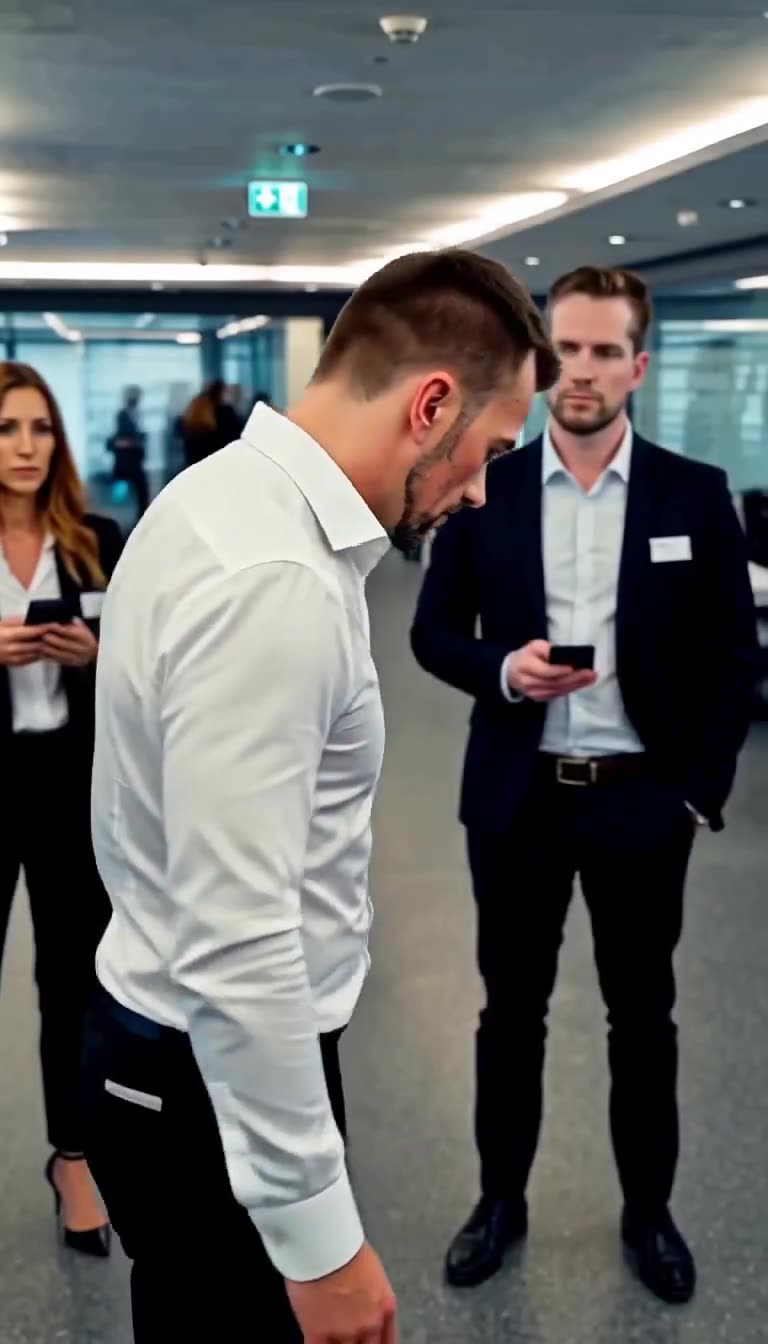 Mit gesenktem Kopf verlässt Florian nach der abrupten Kündigung den Flur.