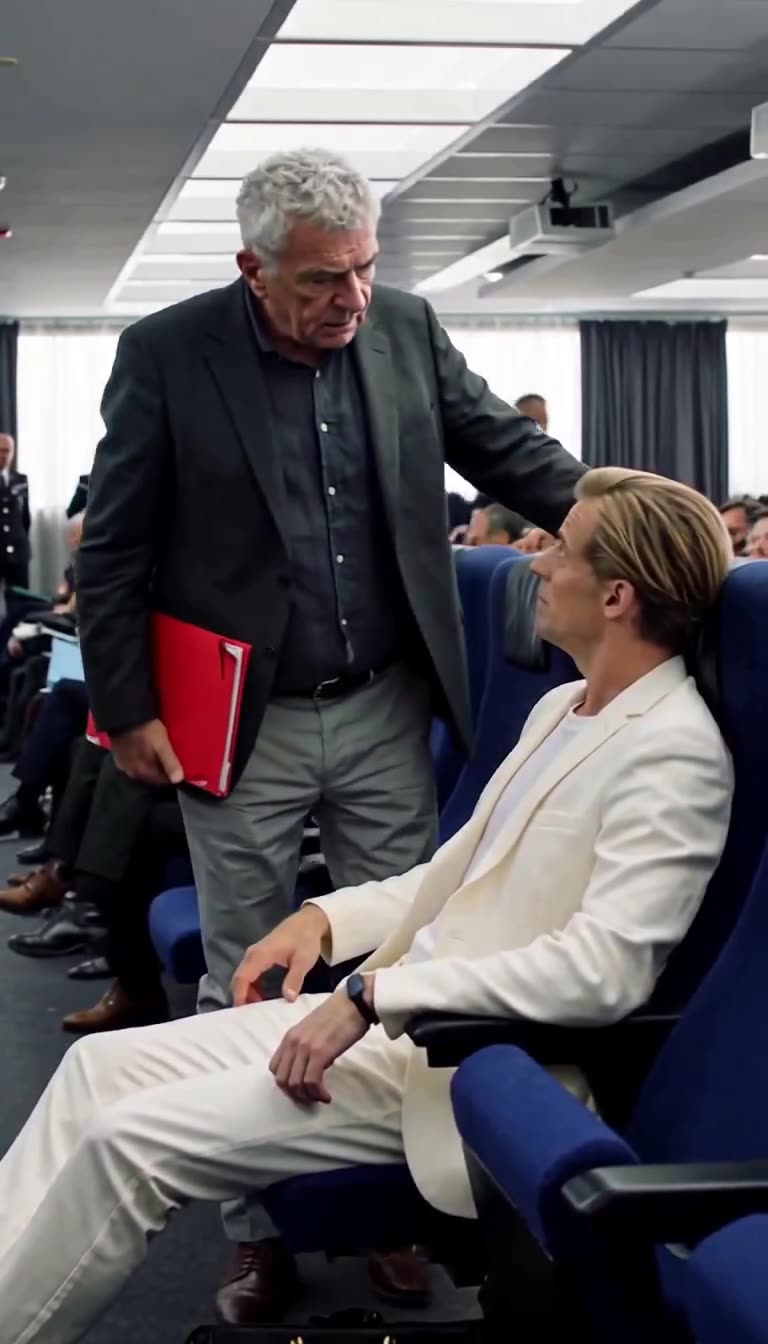 Henri looms directly over Julien, commanding the arrogant lieutenant to stand up.
