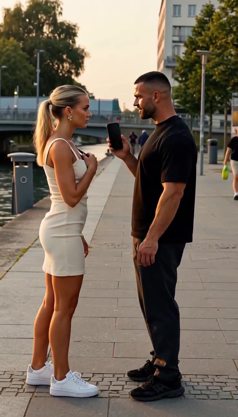 Hannah greift entschlossen an ihr Schlüsselband unter dem Kragen und fordert Durchgang