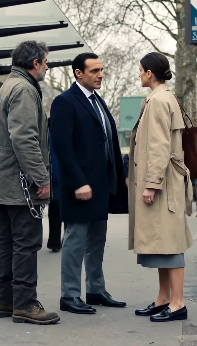Alexandre stepping defensively between Julien and Camille in confrontation