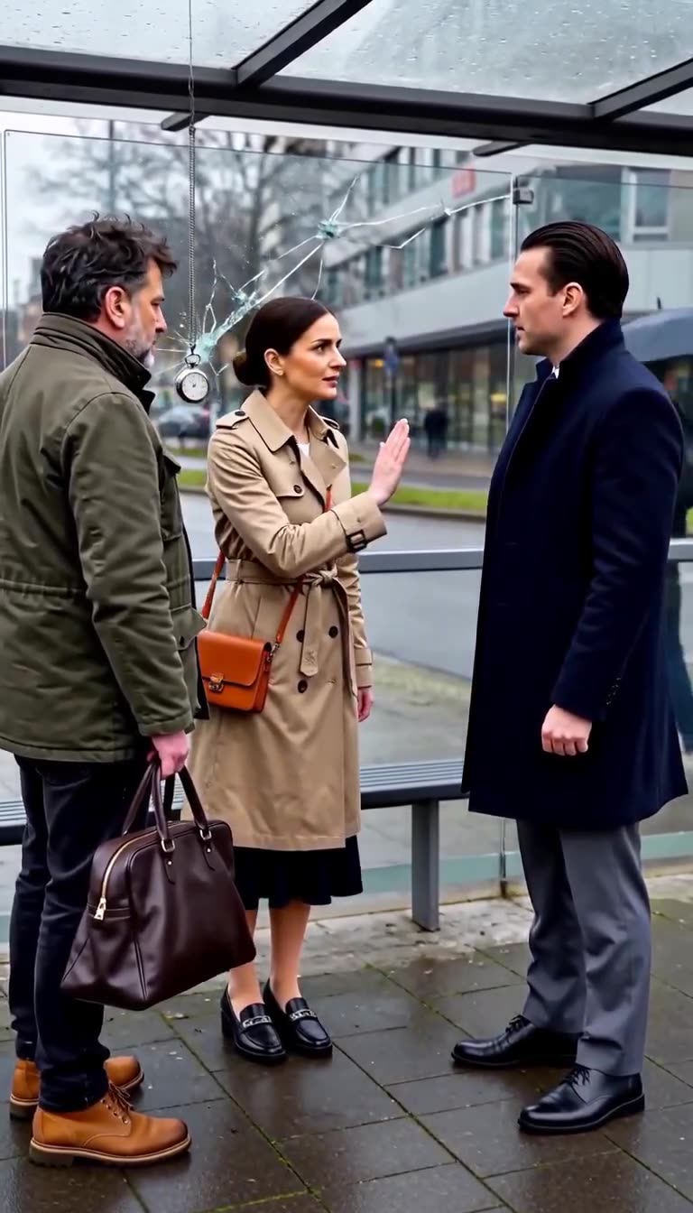 Claudia gebietet ihrem Begleiter Jonas mit erhobener Hand gebieterisch Einhalt.