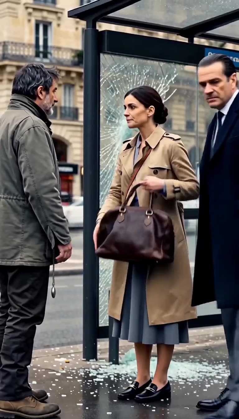 Camille retrieves her handbag and speaks gratefully to Julien while Alexandre looks on