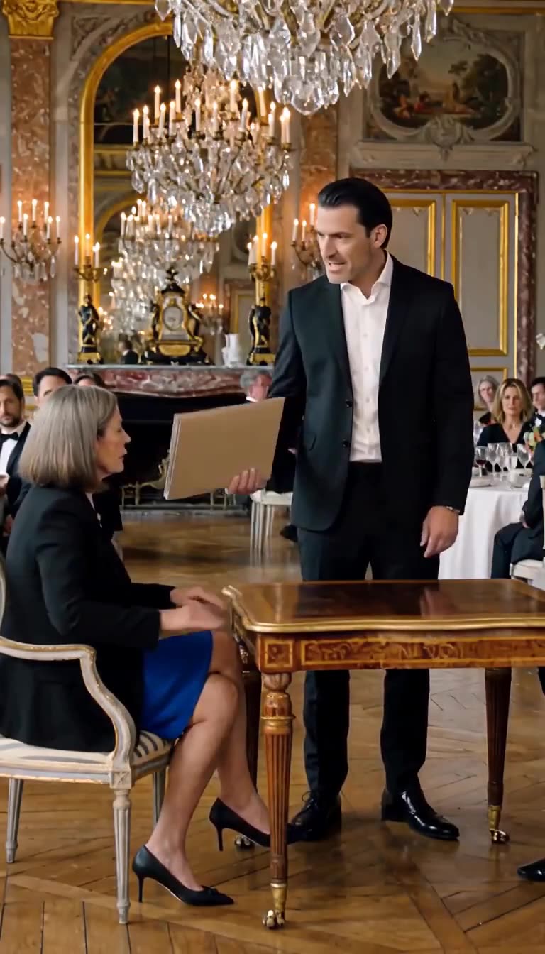 Julian brandishes the property folder, demanding Eleanor surrender her family estate