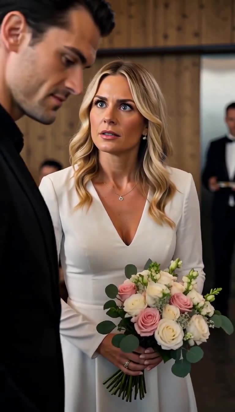 Nahaufnahme von Braut Katharina, die Julian mit ernstem Blick die Stirn bietet.