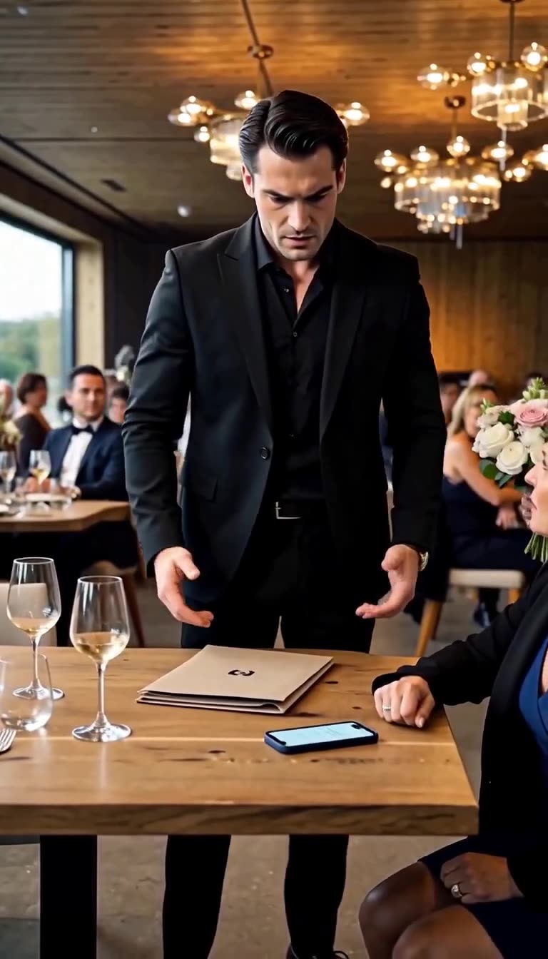 Julian starrt mit geöffneten Händen und fassungslosem Gesichtsausdruck auf das leuchtende Telefon auf dem Holztisch hinab.