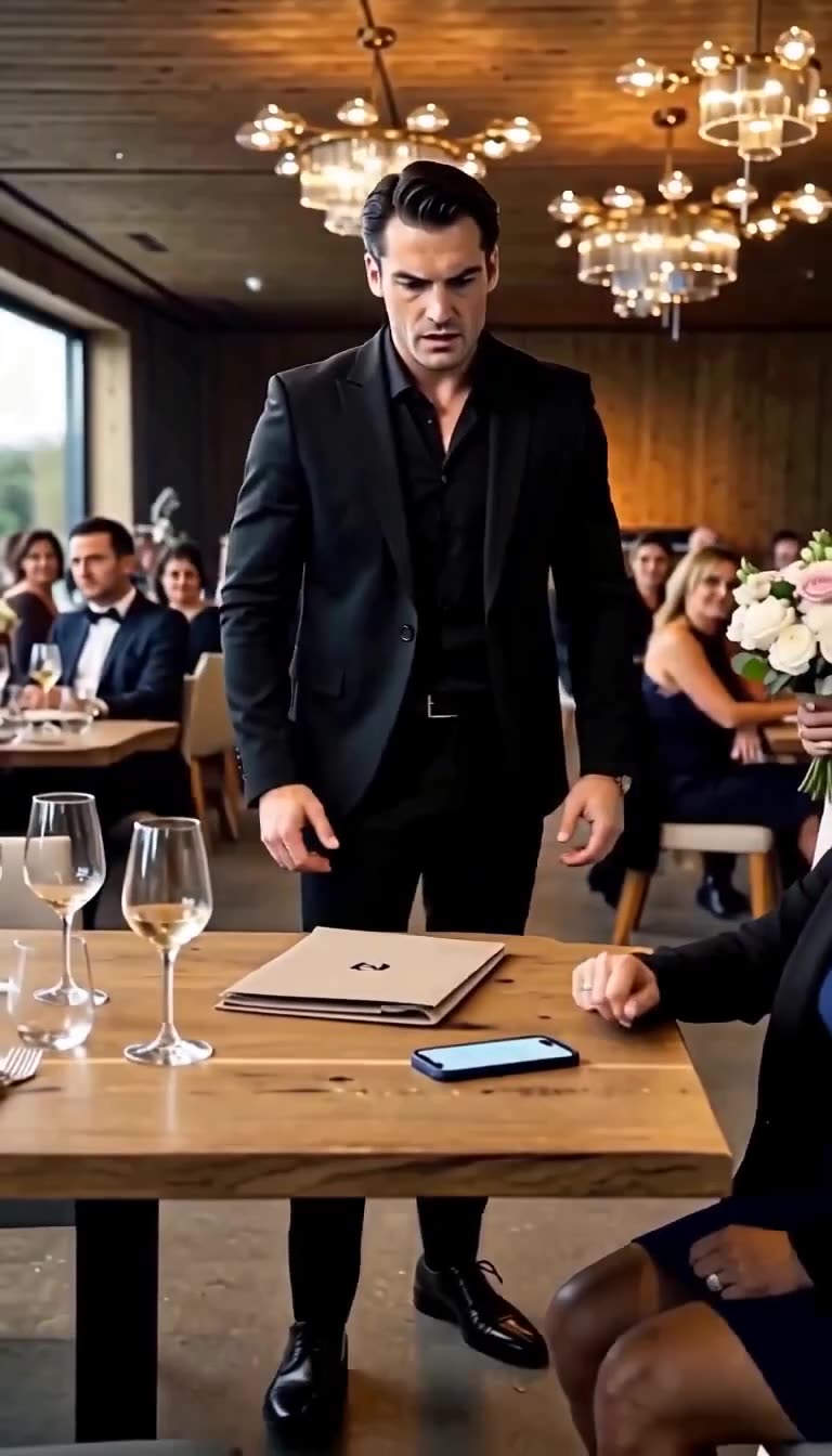 Der Mann beugt sich über den Tisch und fordert aggressiv die Unterschrift unter den Vertrag.