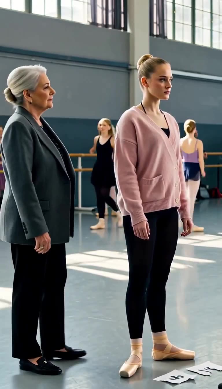 Elena steht neben der Ballettdirektorin, während Katharinas zerrissene Nummer am Boden liegt.