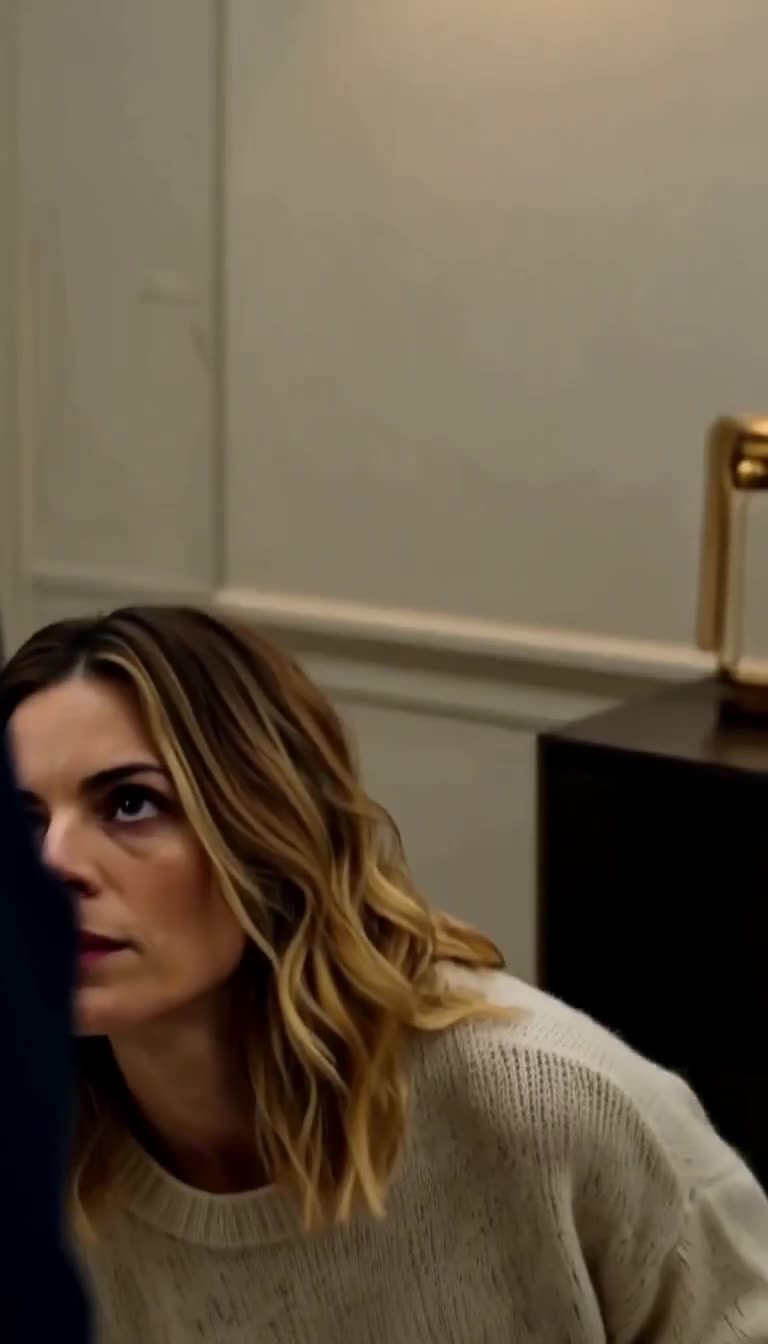 Camille looks up sharply with shock and indignation in an intense confrontation.