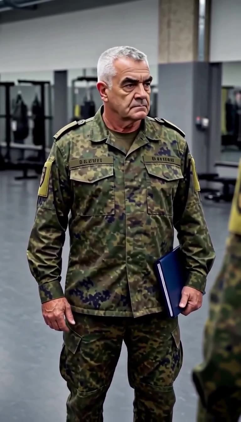Hauptmann Dieter beobachtet das Geschehen mit ernstem Blick und einer Mappe in der Hand.