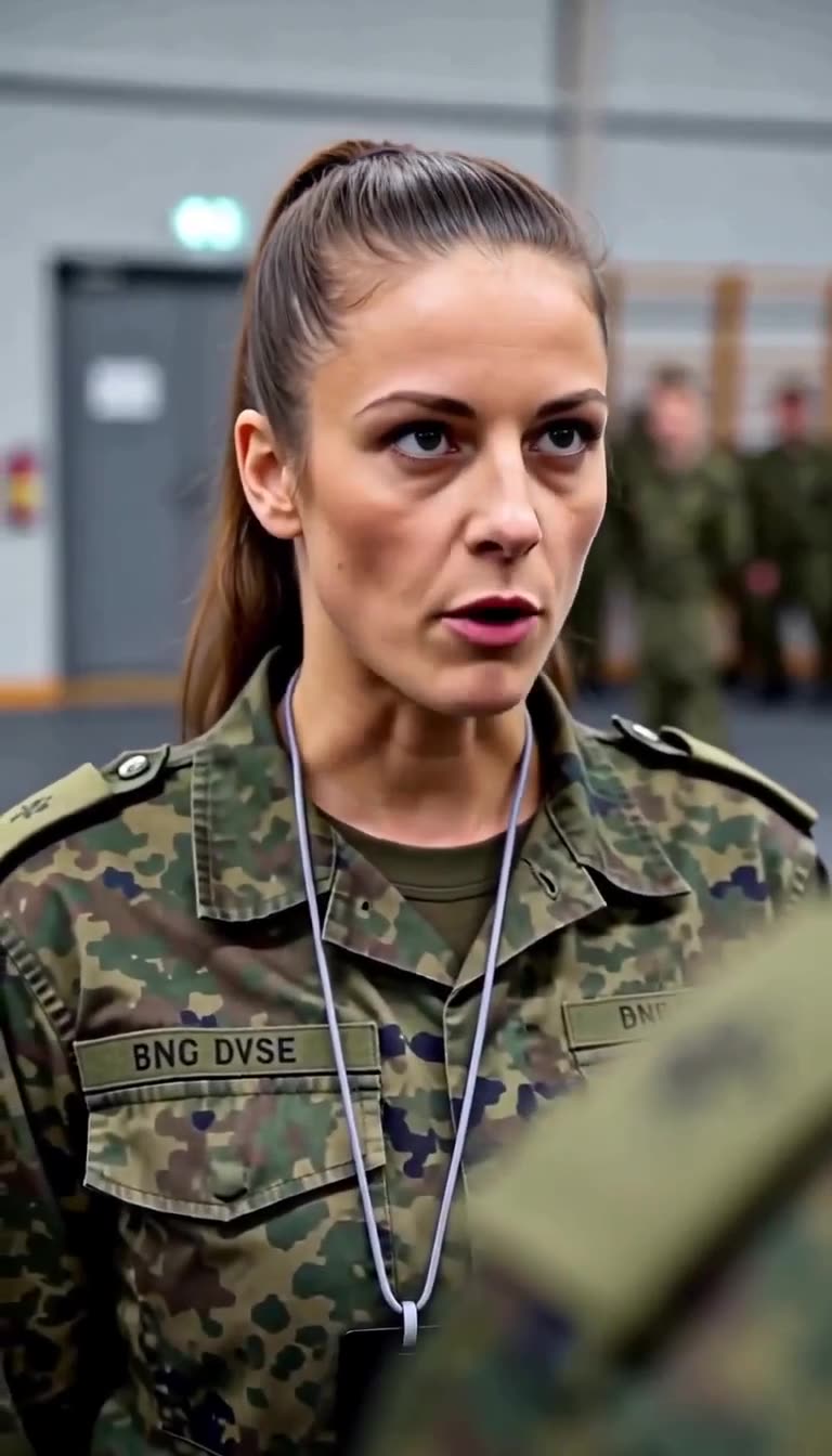 Die entschlossene Soldatin spricht mit fester, unerschütterlicher Stimme.