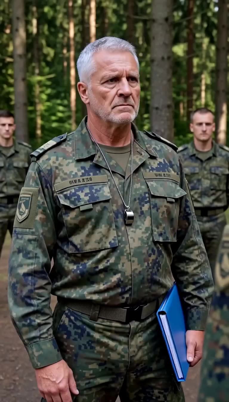 Ausbilder Markus mustert das Nahkampftraining mit skeptischem Blick und greift nach seiner silbernen Pfeife.