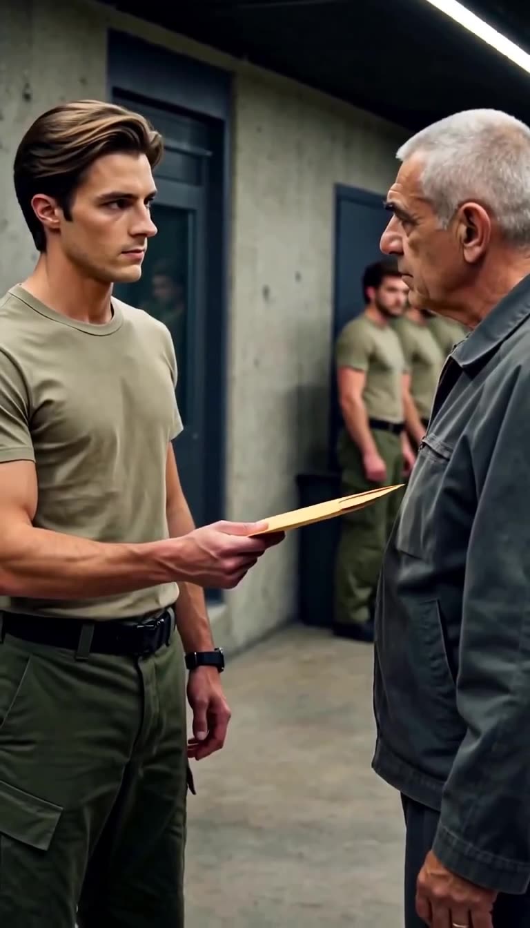 Julien presents the critical manila envelope directly to Commandant Marc during the barracks confrontation.