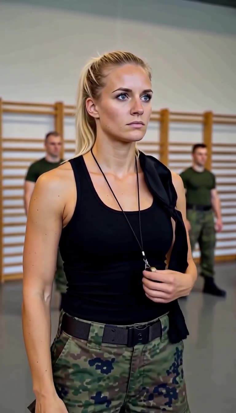 Mit freiem Blick und der Dienstpfeife an der Brust blickt Lena ihren Ankläger an.