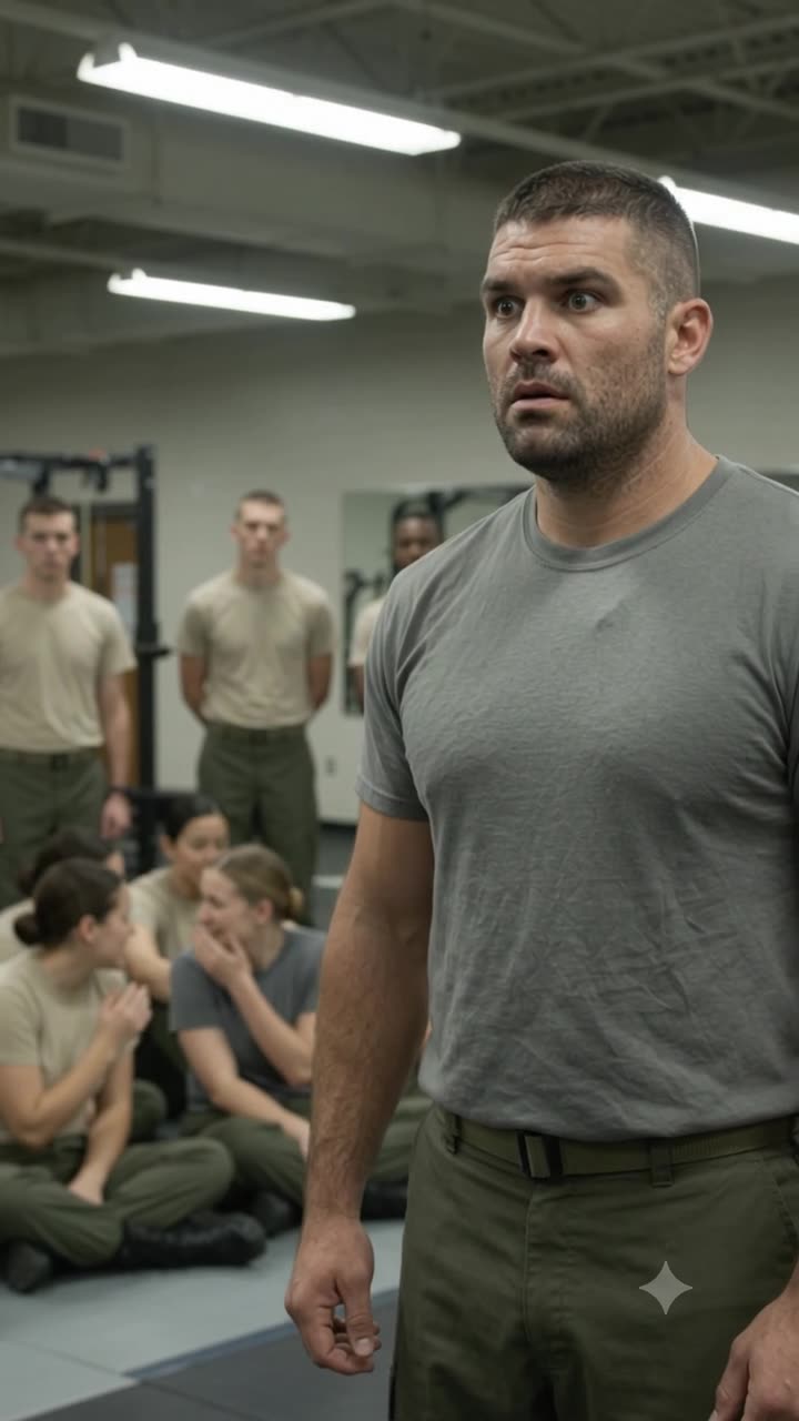 Brock staring in utter shock and disbelief as fellow recruits whisper behind him