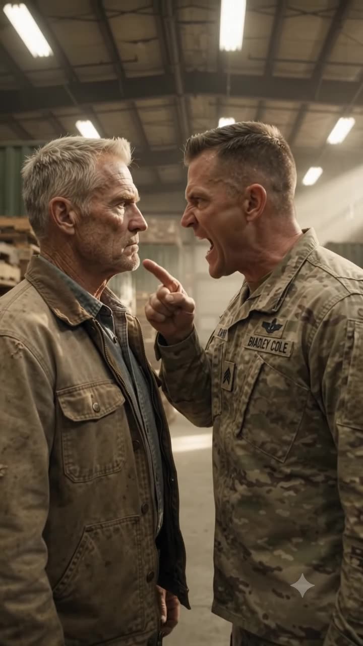 Captain Bradley Cole aggressively shouts and points an accusing finger directly in the face of Harold Vance.